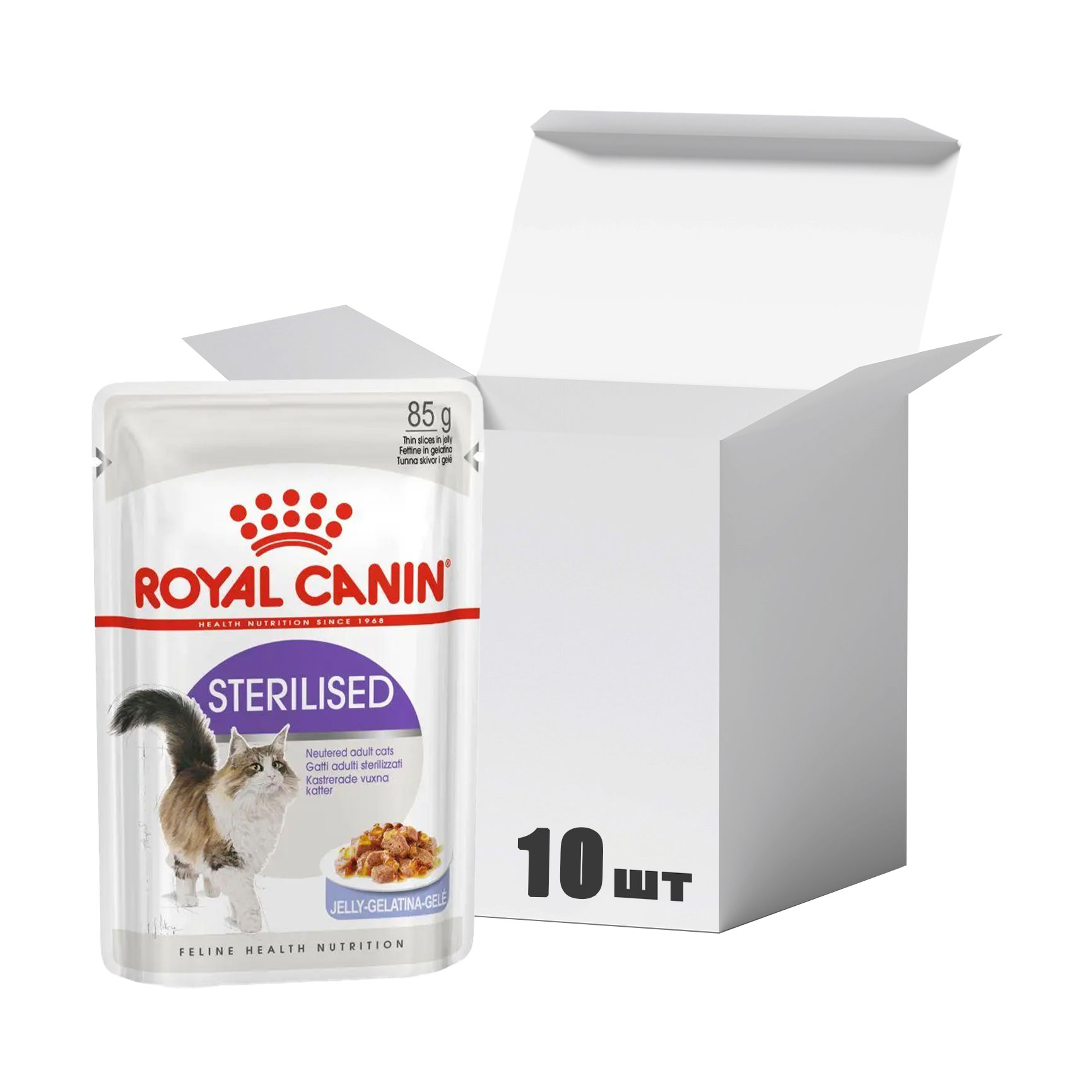 Упаковка вологого корму для дорослих стерилізованих котів Royal Canin Sterilised шматочки в желе, 85 г * 10 шт (41560010)